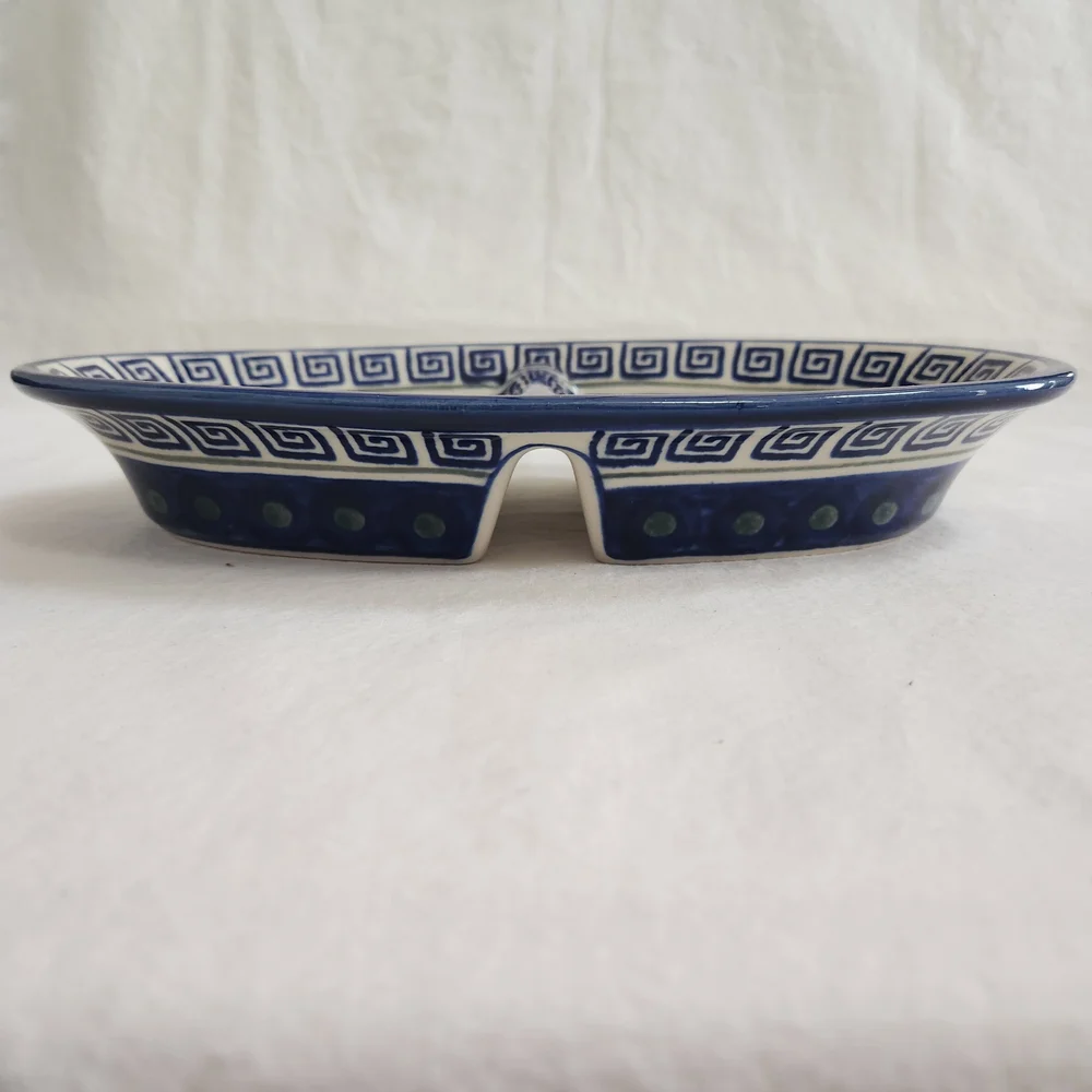 Boleslawiec Blue and Green Polish Pottery Divided Dish